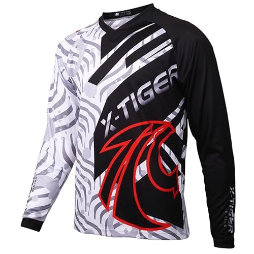 X-TIGER Maillot Ciclista Hombre, Transpirable Secado RápidoTop de Ajuste Holgado Ciclismo Bicicleta MTB Motocross con Mangas Larga