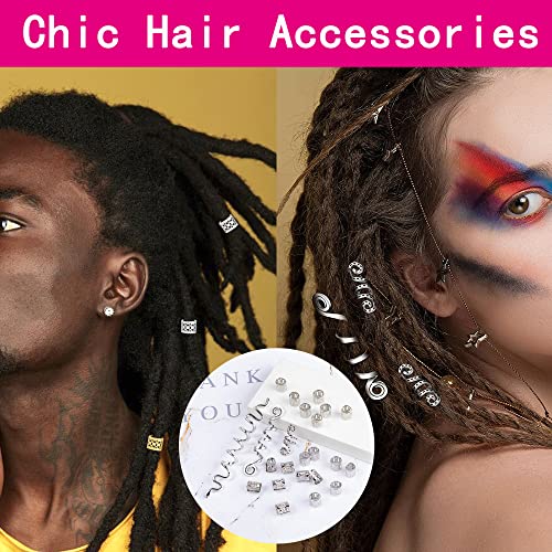 XCSJ 28 Pcs Bobina Joyería El Cabello Anillos Ajustables Cabello Trenzas De Metal Accesorio Para El Cabello Dreadlocks De Pelo Accesorios Para El Cabello Para Trenzas Para Hombres y Mujeres (Plata)