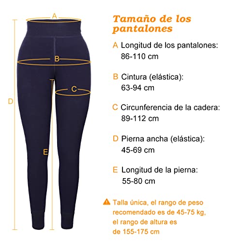 XDDIAS Térmicas Leggins Mujer, 2 Pares Cálidas de Invierno Pantalones, Alta Elasticidad Mujeres Grueso Polainas-Negro +Azul Marino