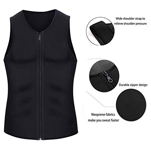 XDSP Faja Reductora Hombre Adelgazante Corsé con Cremallera Camiseta Termica, Compresión Desarrollo Muscular Quema Grasa Pérdida de Peso Sudoración Cremallera para Hombre (Black, M)