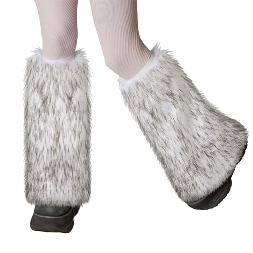 XEPST Calentadores de Piernas para Mujer, Piel Sintética Calentador de Piernas Puños Peludos Botas Cubiertas, Legwarmers Calentador de Pierna de Tobillo de Moda de Invierno (Negro+Blanco)