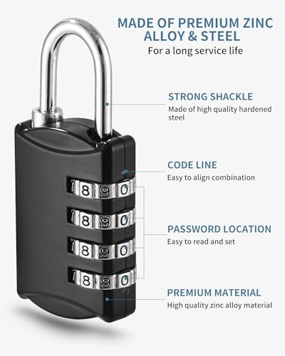 Xespis 5 Piezas Candados con Combinacion, Candado 4 Digitos, Candado Numeros, Candado de Aleación de Zinc, Resistente a la Intemperie, Candado Contraseña, para Taquilla, Maletas Viaje, Gimnasio