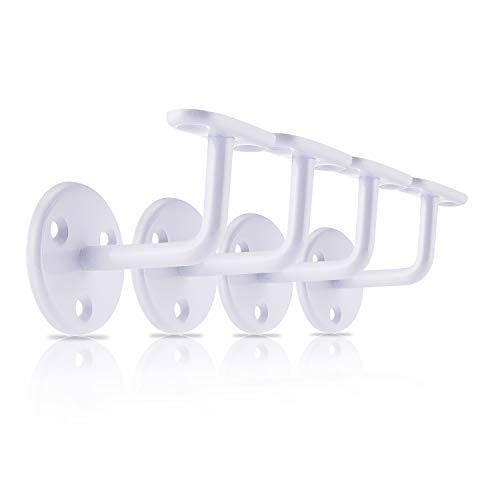 XFORT Juego de 4 soportes para pasamanos, soporte de acero resistente para pasamanos de escaleras, para pasamanos de madera y acero, soportes elegantes Blanco