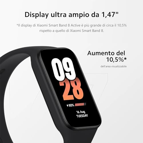 Xiaomi Smart Band 8 Active, Smartwatch con Pantalla LCD de 1.47", GPS, 50 Modos Deportivos, Frecuencia Cardíaca, Sueño, SpO2, 5 ATM, hasta 14 días de Batería, Negro