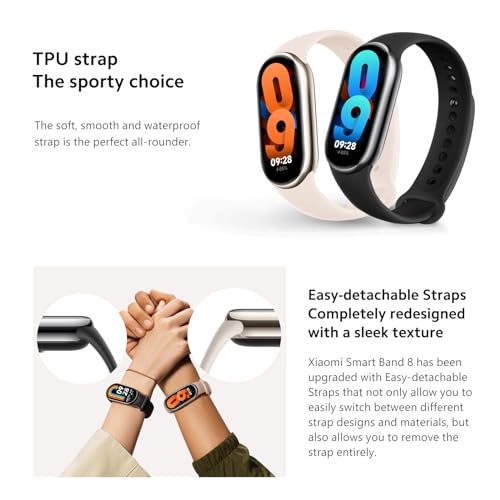 Xiaomi Smart Band 8, Smartwatch Hombre con Pantalla AMOLED de 1,62", Reloj Inteligente Carga Rápida, Autonomía de hasta 16 días, 150 Modos de Deporte 5 ATM Impermeable Pulsera Actividad, Negro