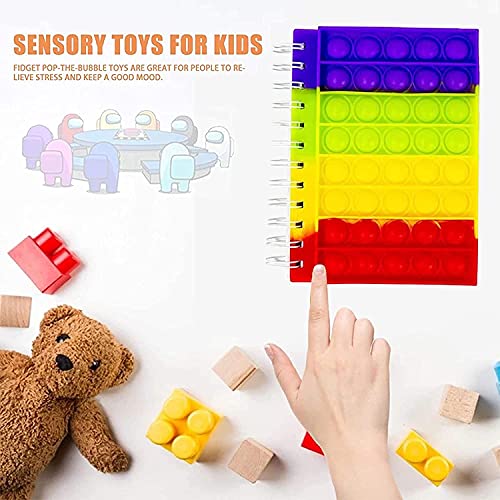 XIAOYIYI Pop It Notebook, Colorful Organization Notebook Libretas y Cuadernos, Rainbow colors 50page lined school Kids Notebook, Fidget Toy Wide-Ruled Paper Composition Notebook Journal