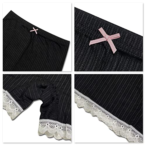 Xiedeai Niña Ropa Interior Braguitas - Niñas Calzoncillos Boxer Niños Bragas Hipster Precioso Encaje Pantalones Cortos de Chico Cómodo Modal Pantalones Cortos 3 Piezas (6-7 Años, Negro)