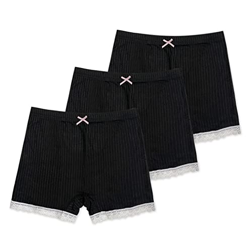 Xiedeai Niña Ropa Interior Braguitas - Niñas Calzoncillos Boxer Niños Bragas Hipster Precioso Encaje Pantalones Cortos de Chico Cómodo Modal Pantalones Cortos 3 Piezas (6-7 Años, Negro)