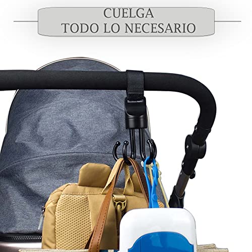 XILMARK Gancho Carro Bebe Universal, Mosqueton Carro Bebe, Ganchos Carrito Bebe, Colgador bolsa Carro, Soporte Bolsa Carro Bebe, Arnes carro bebe, Cuelga bolsas, Ganchos Carro Gemelar PACK 2 Unds.