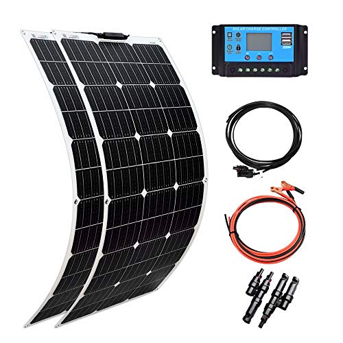 XINPUGUANG 200w Panel Solar Kit 2pcs 100W Flexible Fotovoltio Módulo Mono PERC 20A Controlador para autocaravana, barco, automóvil, caravana, carga de batería de 12v (200)