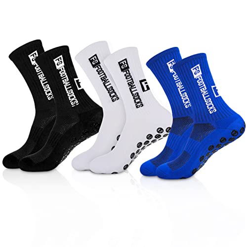 Xinstroe 3 pares de calcetines deportivos de fútbol para hombre, antideslizante, agarre de fútbol, 38-46, calcetines deportivos antideslizantes para fútbol, baloncesto, correr, negro., Talla única