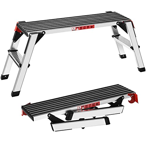 XinSunho Plataforma de trabajo de aluminio, plataforma de trabajo plegable hasta 150 kg, carrera de trabajo con cerraduras de seguridad, banco, escalera de mano, plataforma de aluminio, plataforma Pro