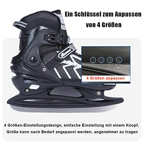 XIUWOUG Patines De Hielo Ajustables para Adultos, Mujeres, Hombres, Patines De Hielo con Sistema De Cordones Rápidos Y Hebilla De Bloqueo De Empuje para Una Sujeción Segura,Cenizas Negro,XL42_45