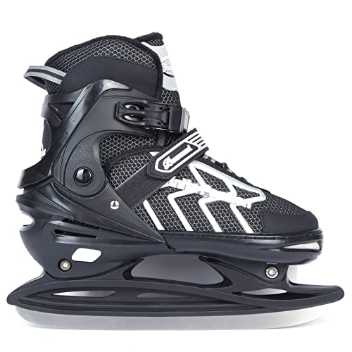 XIUWOUG Patines De Hielo Ajustables para Adultos, Mujeres, Hombres, Patines De Hielo con Sistema De Cordones Rápidos Y Hebilla De Bloqueo De Empuje para Una Sujeción Segura,Cenizas Negro,XL42_45