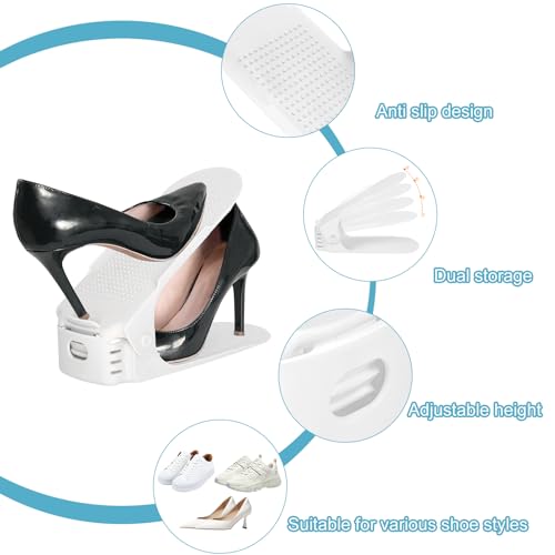 XiYee Organizadores de Zapatos, 20Pcs Soporte de Calzado de Altura Ajustable para Zapatos para Organización de Armario, Adecuada para Mujeres y Hombres, Ahorra Espacio (Blanco)