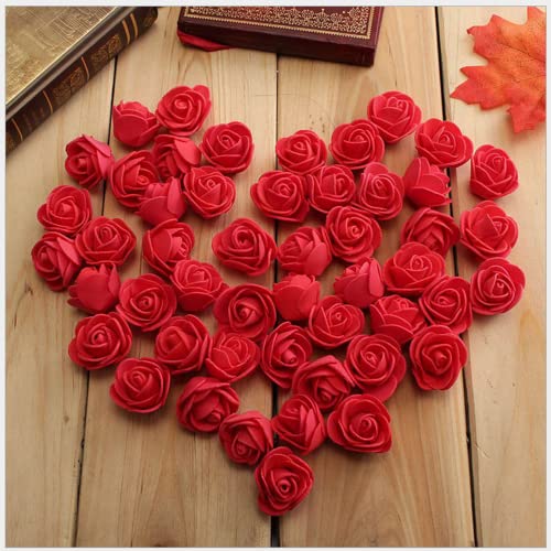 XIZHI Mini rosas artificiales, 100 unidades, 3,5 cm, cabeza de rosa de espuma roja para manualidades, accesorios, decoración del hogar y baby shower (rojo)