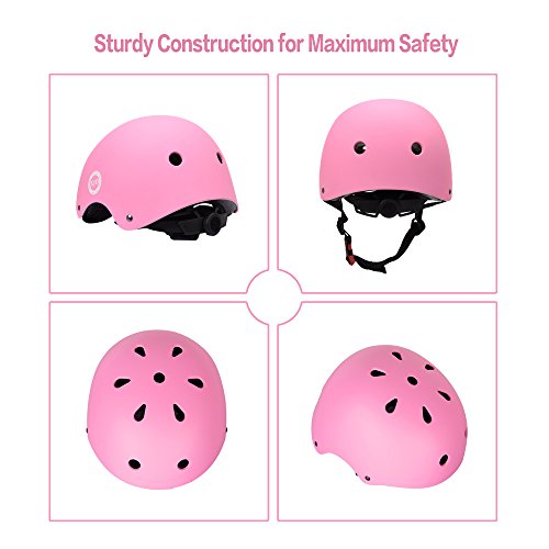 XJD Casco de Ciclismo para Niños y Protecciónes Infantiles Incluye Rodilleras, Coderas y Muñequeras con Certificación CE,Adjustables 7 Piezas para Patínes Patinete Ciclismo Niños de 3 a 8 Años(Rosa S)