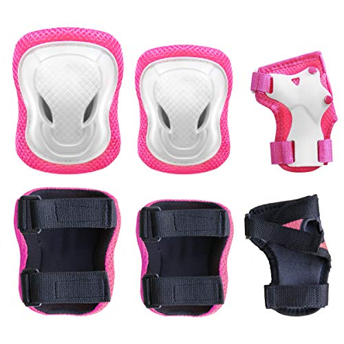 XJD Casco de Ciclismo para Niños y Protecciónes Infantiles Incluye Rodilleras, Coderas y Muñequeras con Certificación CE,Adjustables 7 Piezas para Patínes Patinete Ciclismo Niños de 3 a 8 Años(Rosa S)