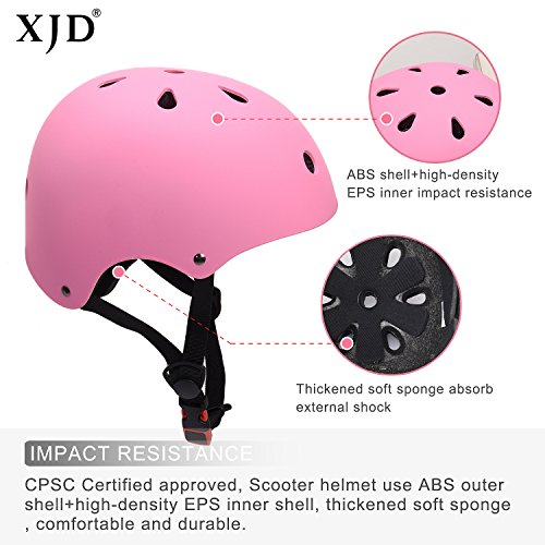 XJD Casco de Ciclismo para Niños y Protecciónes Infantiles Incluye Rodilleras, Coderas y Muñequeras con Certificación CE,Adjustables 7 Piezas para Patínes Patinete Ciclismo Niños de 3 a 8 Años(Rosa S)