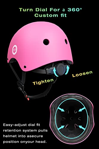 XJD Casco de Ciclismo para Niños y Protecciónes Infantiles Incluye Rodilleras, Coderas y Muñequeras con Certificación CE,Adjustables 7 Piezas para Patínes Patinete Ciclismo Niños de 3 a 8 Años(Rosa S)