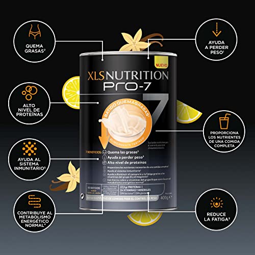 XLS Medical Nutrition Pro-7 Batido Sustitutivo, Ayuda a Perder Peso y Tonifica, Óptimo Nivel de Proteínas, Sabor Vainilla Limón, Sin Gluten, Sin Lactosa