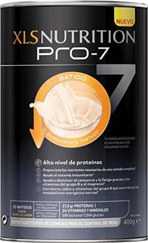 XLS Medical Nutrition Pro-7 Batido Sustitutivo, Ayuda a Perder Peso y Tonifica, Óptimo Nivel de Proteínas, Sabor Vainilla Limón, Sin Gluten, Sin Lactosa