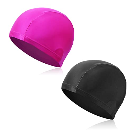 XPEX Paquete de 2 Gorros de natación para Hombres y Mujeres, Gorros de natación Unisex para Adultos y niños, Gorros de natación Unisex para Mujeres, Gorros de natación elásticos (Rosa roja y Negra)