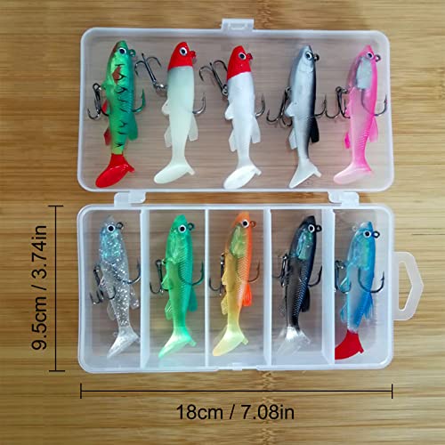 XVZ Set de 10 Peces de Goma, Kit de Conjunto de Cebo con Cabeza de Jig para Lubina Trucha Lucio Pesca en Agua Dulce y Mar(Multicolor)