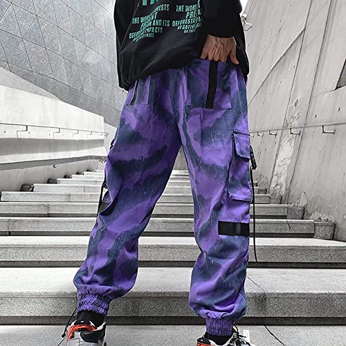 XYXIONGMAO Pantalones de chándal para Hombre, Color Morado, Ropa de Calle, Pantalones tácticos, Hip Hop, Overoles morados, Pantalones de chándal para Hombre, Púrpura, Medium