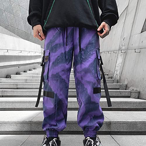 XYXIONGMAO Pantalones de chándal para Hombre, Color Morado, Ropa de Calle, Pantalones tácticos, Hip Hop, Overoles morados, Pantalones de chándal para Hombre, Púrpura, Medium