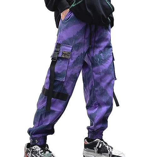 XYXIONGMAO Pantalones de chándal para Hombre, Color Morado, Ropa de Calle, Pantalones tácticos, Hip Hop, Overoles morados, Pantalones de chándal para Hombre, Púrpura, Medium