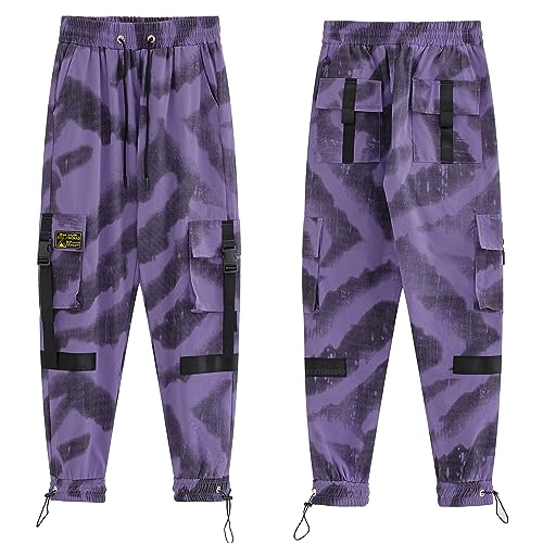 XYXIONGMAO Pantalones de chándal para Hombre, Color Morado, Ropa de Calle, Pantalones tácticos, Hip Hop, Overoles morados, Pantalones de chándal para Hombre, Púrpura, Medium