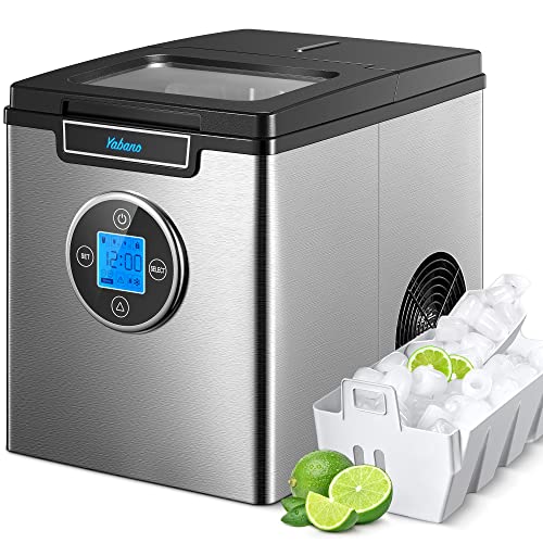 Yabano Máquina de cubitos de hielo, 14 kg, 3 tamaños de cubitos de hielo, 5 minutos de producción de Ice Maker, Pantalla LCD inteligente, 2,3 litros, sin BPA