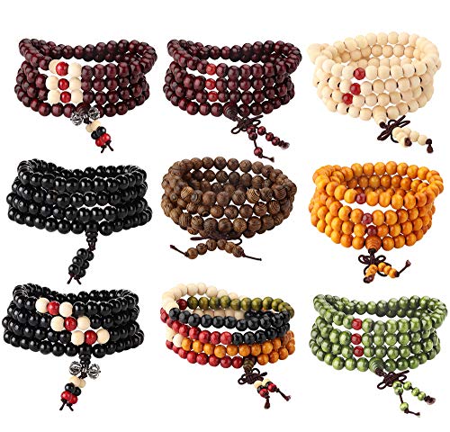 YADOCA 9 Piezas Hombres Mujeres Pulseras Chakra Tibetano Rosario Budista Piedra Natural Curación Reiki Yoga Pulseras afortunadas