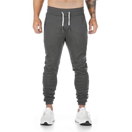 Yageshark - Pantalones de deporte para hombre, de algodón, ajustados gris L