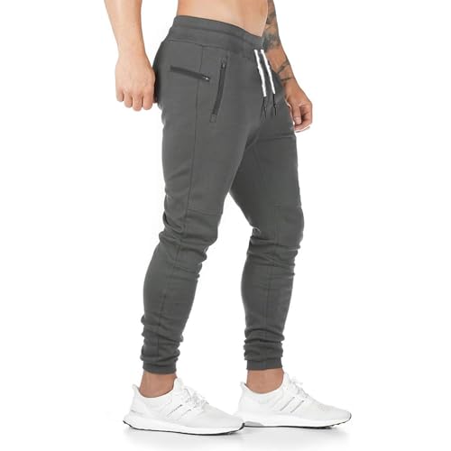 Yageshark - Pantalones de deporte para hombre, de algodón, ajustados gris L