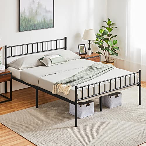 Yaheetech 135 x 190 cm Cama Individual Doble de Metal para Adultos Gran Espacio Moderna Lamas Negras