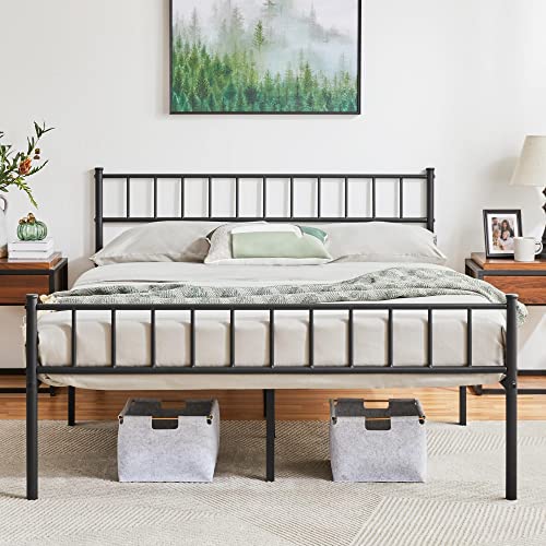 Yaheetech 135 x 190 cm Cama Individual Doble de Metal para Adultos Gran Espacio Moderna Lamas Negras