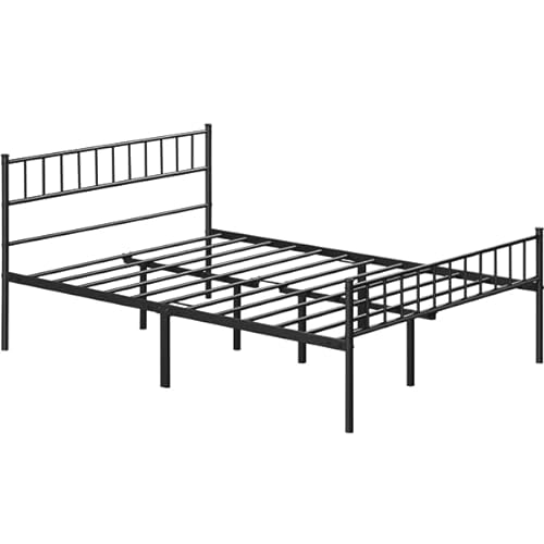 Yaheetech 135 x 190 cm Cama Individual Doble de Metal para Adultos Gran Espacio Moderna Lamas Negras