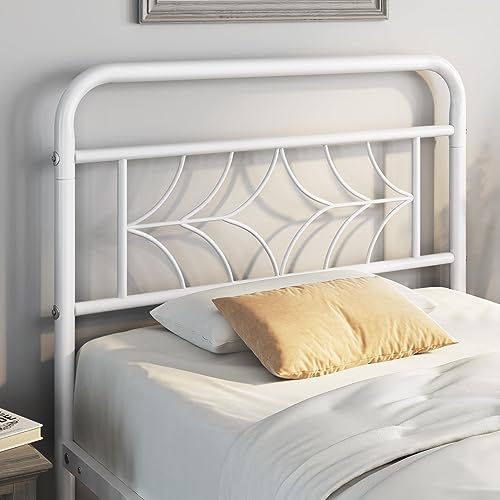 Yaheetech 90 x 190 cm Moderna Cama de Plataforma Metálica Almacenamiento Bajo la Cama Base de Cama Individual Diseño de Estrella Soporte de Listones Sólidos Blanco