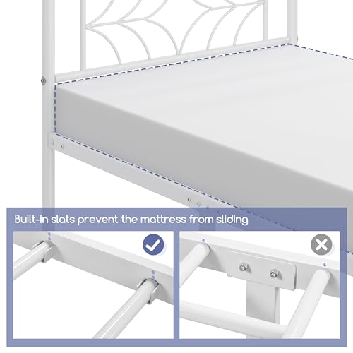 Yaheetech 90 x 190 cm Moderna Cama de Plataforma Metálica Almacenamiento Bajo la Cama Base de Cama Individual Diseño de Estrella Soporte de Listones Sólidos Blanco