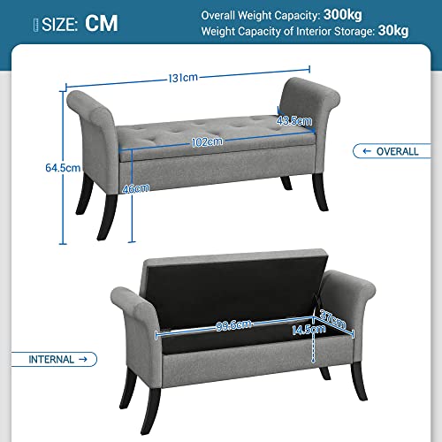 Yaheetech Banco con Almacenamiento Taburete Almacenaje Banco con Pata Madera Capacidad de Carga 300 KG para Dormitorio Sala de Estar Entrada Pasillo