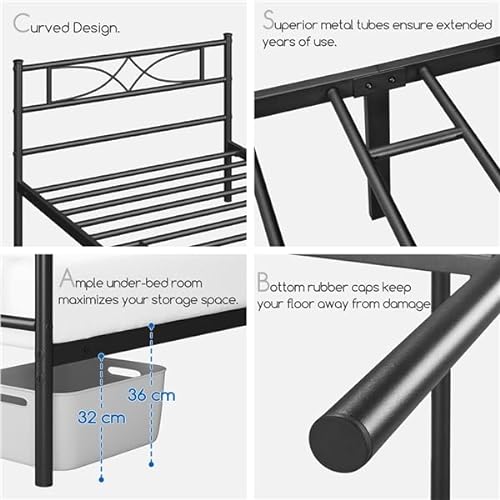 Yaheetech Base de Cama de Metal Marco de Cama de Plataforma con Cabercero Cama Individual con Espacio Bajo de 32 cm Apto para Colchón de 90 x 190 cm Negro Estructura Metálica