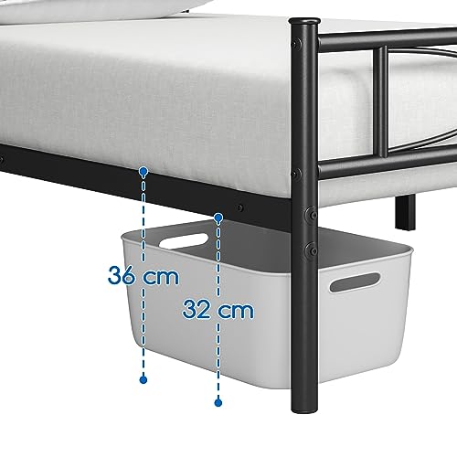 Yaheetech Base de Cama de Metal Marco de Cama de Plataforma con Cabercero Cama Individual con Espacio Bajo de 32 cm Apto para Colchón de 90 x 190 cm Negro Estructura Metálica