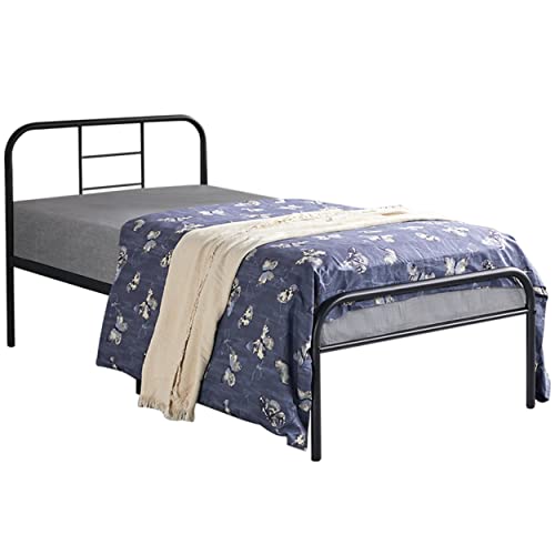 Yaheetech Cama Individual Doble Estructura Cama Marco de Cama Hierro para Apartamento Adecuado de Colchón 90 x 190 cm/Negro