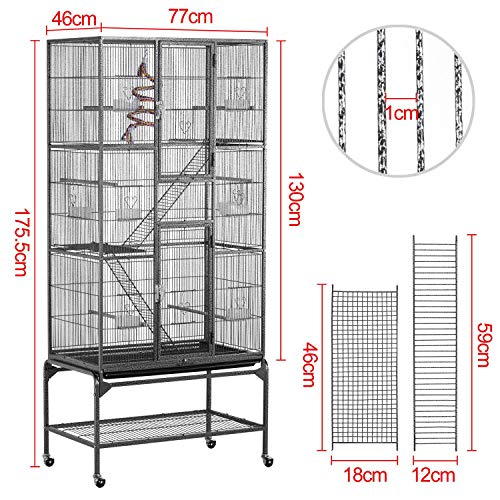 Yaheetech Jaula Grande para Pájaros Jaula para Mascota Altura 175 CM Jaula con Ruedas