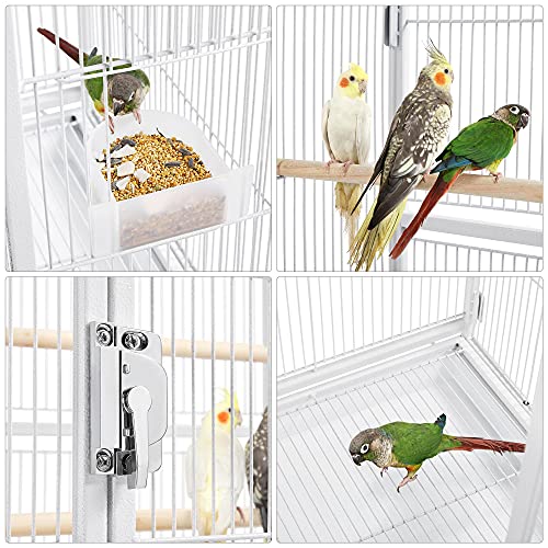 Yaheetech Jaula para Pájaroas Jaula para Loros Mascota Jaula Grande con Soporte Pie Jaula con Ruedas 136 cm Blanco