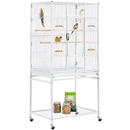 Yaheetech Jaula para Pájaroas Jaula para Loros Mascota Jaula Grande con Soporte Pie Jaula con Ruedas 136 cm Blanco