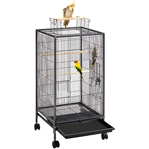 Yaheetech Jaula para Pájaros Jaula con Ruedas para Mascota Aves Loros Canarios Jaula Metálica 45,5x45,5x100,5 cm