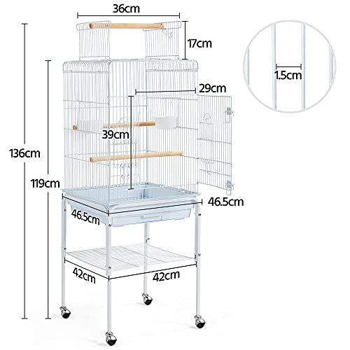 Yaheetech Jaula para Pájaros Jaula con Soporte Ruedas con Techo Abierto Jaula Agapornis Blanco